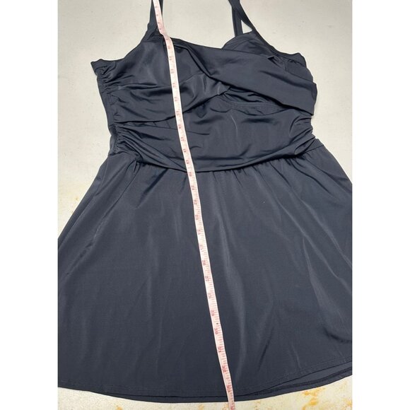 Denim & Co. Beach Regular Sweetheart Twist Front Swim Dress 14 Black Beach Pool - Picture 12 of 16